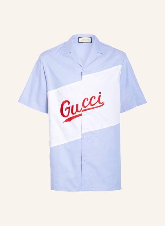 GUCCI Resort shirt BOWLING LOOSE comfort fit LIGHT BLUE/ WHITE