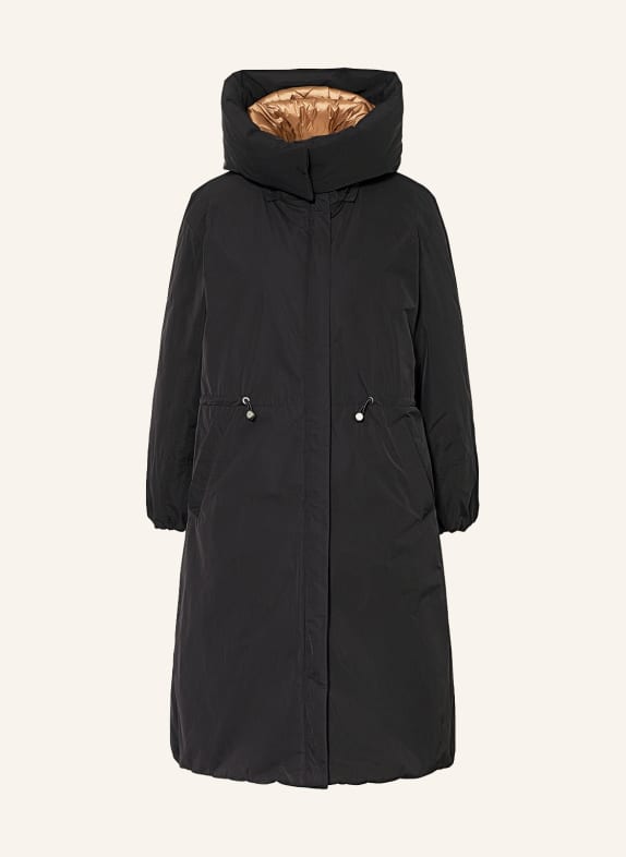 DUNO Oversized coat with detachable hood BLACK/ COGNAC