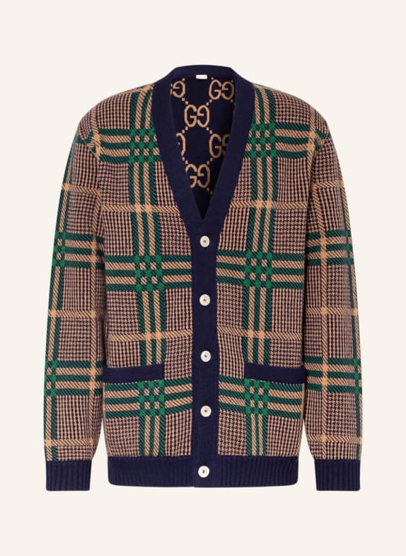 GUCCI Strickjacke zum Wenden DUNKELBLAU/ CAMEL