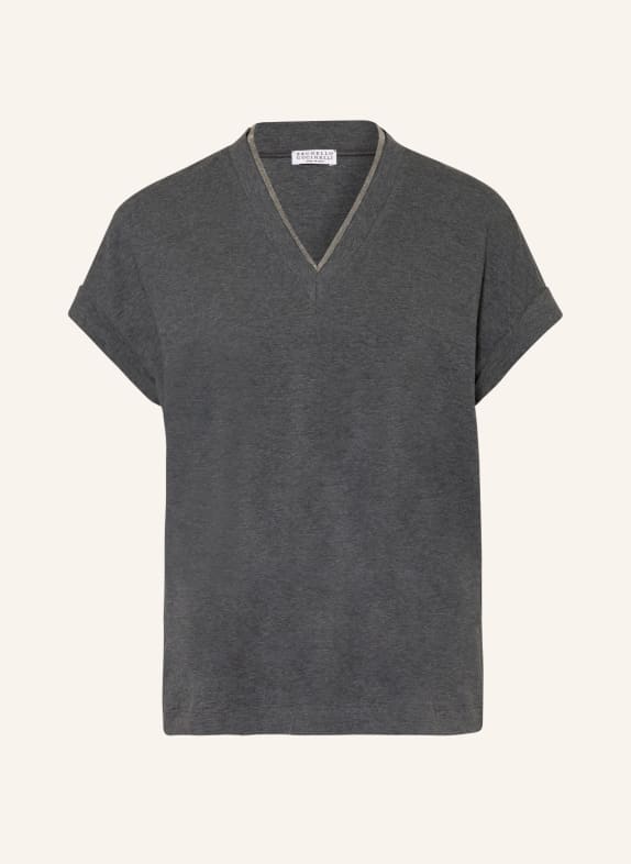 BRUNELLO CUCINELLI T-Shirt mit Schmucksteinbesatz DUNKELGRAU
