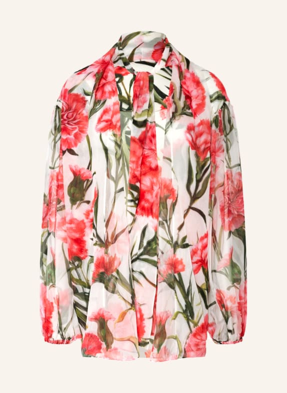 DOLCE & GABBANA Shirt blouse made of silk with bow WHITE/ RED/ GREEN