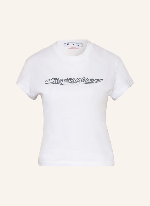 Off-White T-shirt z obszyciem ozdobnymi kamykami