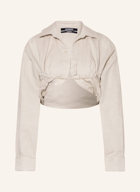 JACQUEMUS Cropped shirt blouse LA CHEMISE MAC with linen CREAM