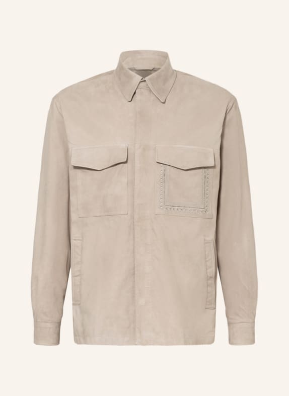 ETRO Leather overshirt with broderie anglaise GRAY
