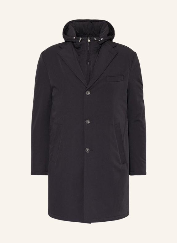 CORNELIANI Wool coat with removable trim BLACK