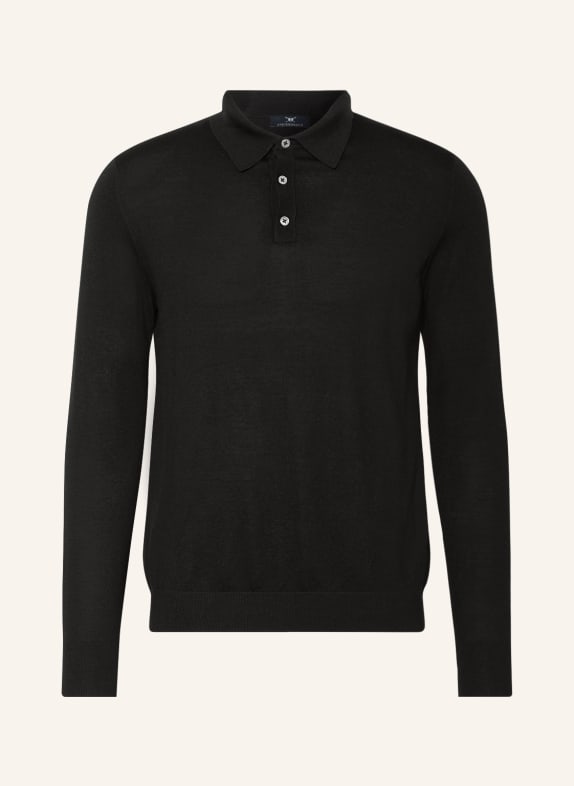 STROKESMAN'S Knitted polo shirt made of merino wool BLACK