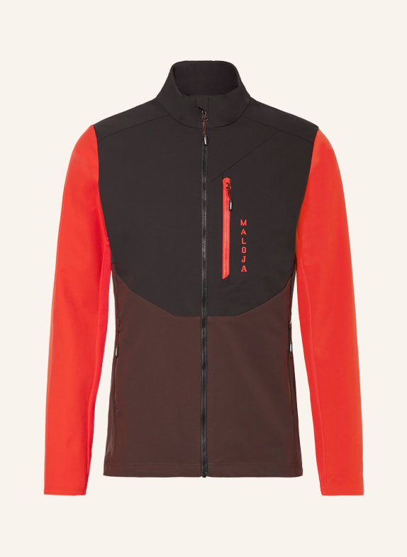 maloja Hybrid softshell jacket ALPELM. BLACK/ DARK BROWN/ RED