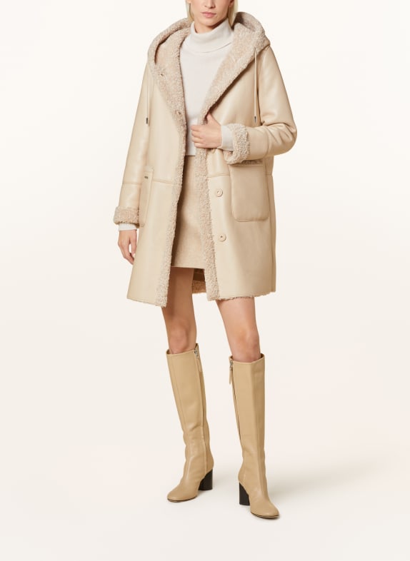 GUESS Coat CLARA in leather look LIGHT BROWN