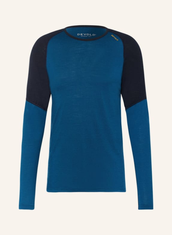 DEVOLD Functional underwear shirt JAKTA made of merino wool TEAL/ DARK BLUE