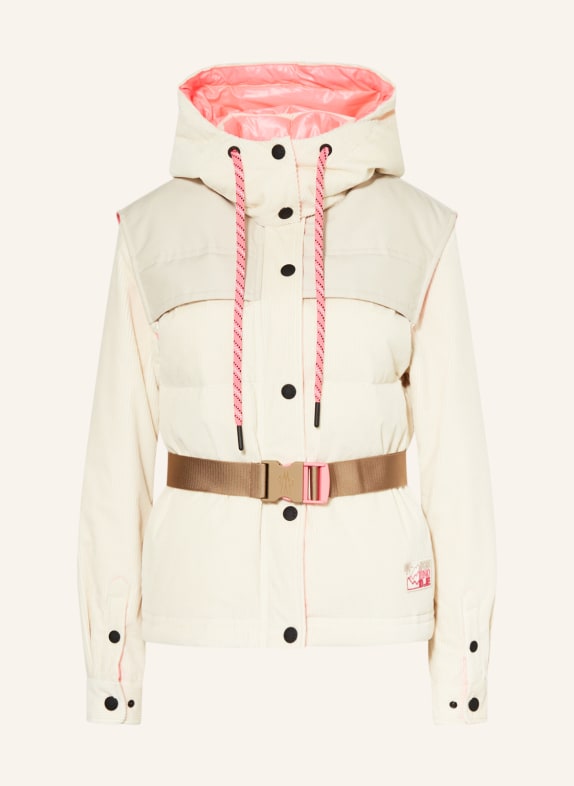 MONCLER GRENOBLE Down jacket TETRAS with detachable hood and sleeves CREAM/ NEON PINK