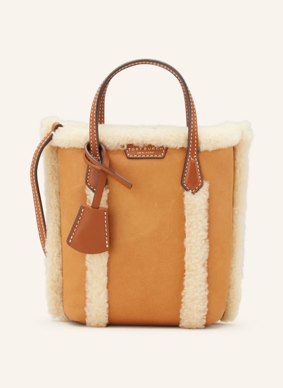 TORY BURCH Crossbody bag with real fur LIGHT BROWN/ BROWN