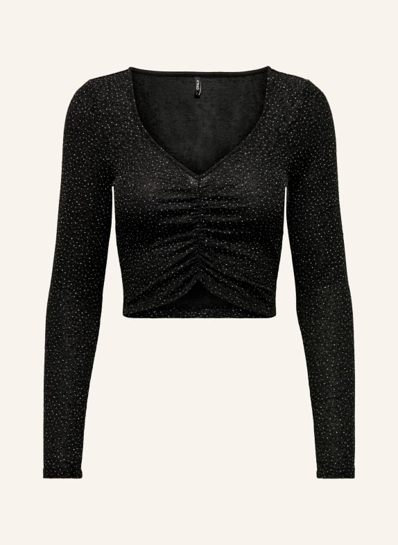ONLY Cropped shirt with glitter thread BLACK/ SILVER