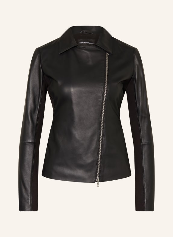 EMPORIO ARMANI Leather jacket in mixed materials BLACK