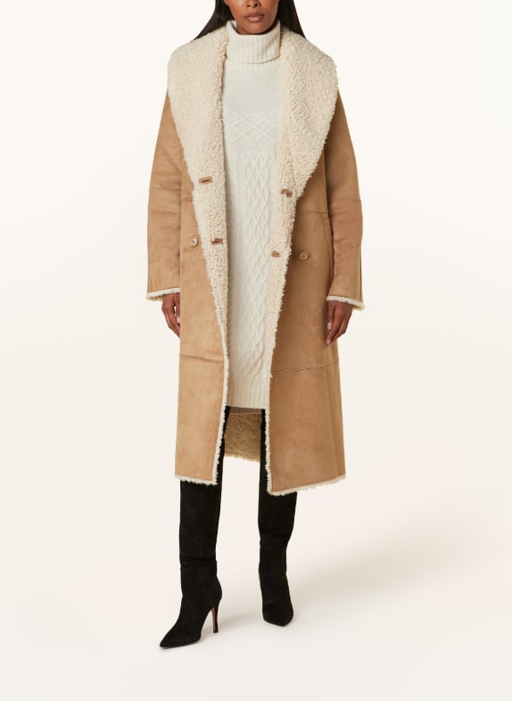oui Coat in leather look with teddy CAMEL