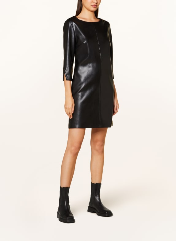 comma Kleid in Lederoptik mit 3/4-Arm SCHWARZ