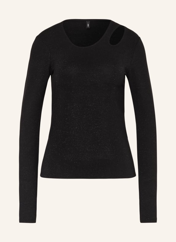 ONLY Long sleeve shirt with cut-out and glitter thread BLACK