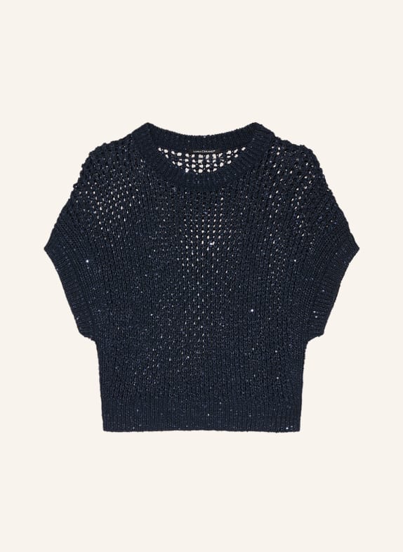 LUISA CERANO Knit shirt with linen and sequins DARK BLUE