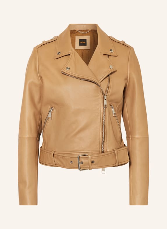 BOSS Leather jacket SAMELI LIGHT BROWN