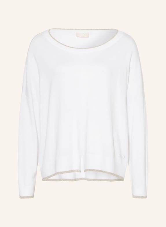 LIU JO Sweater with glitter thread and decorative gems WHITE