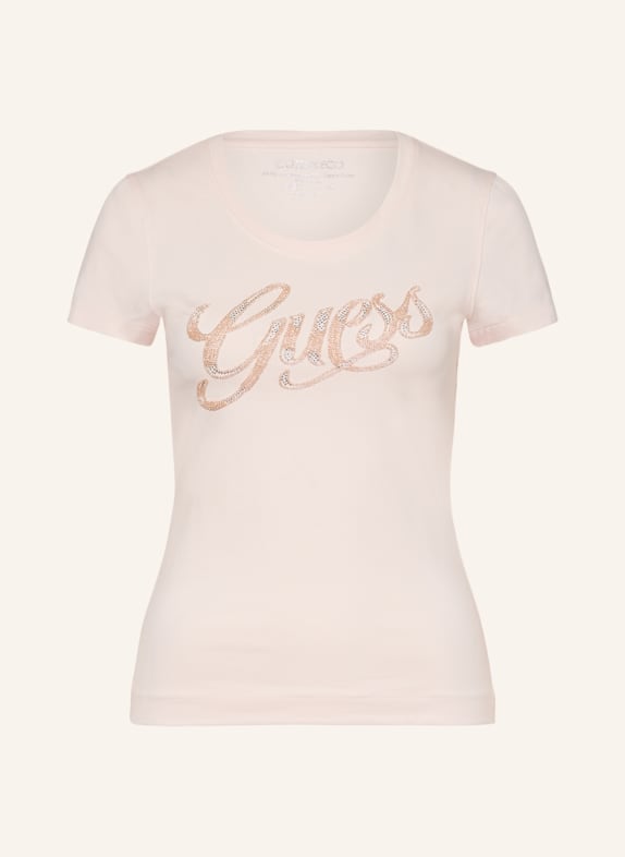 GUESS T-shirt SCRIPT with decorative beads PINK