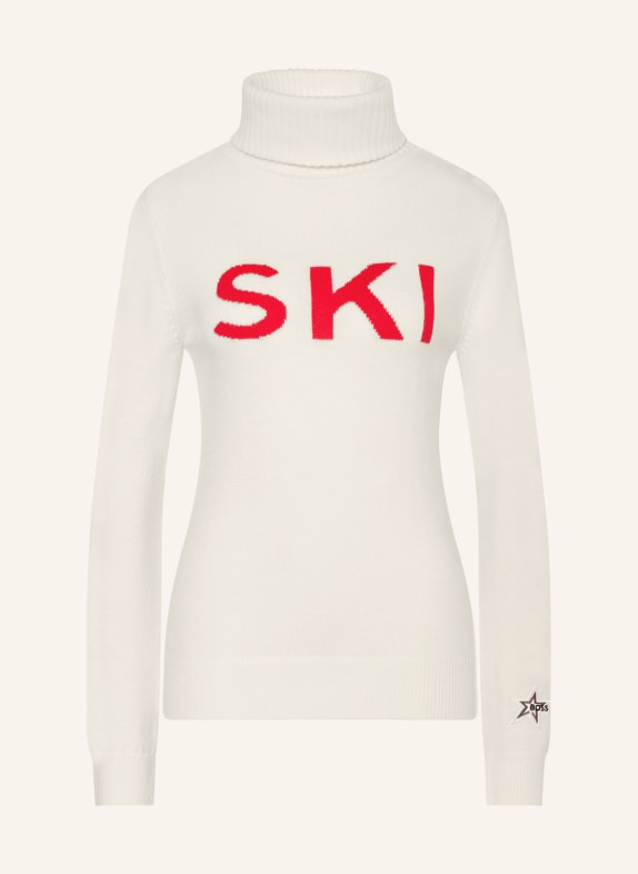 BOSS Rollkragenpullover aus Merinowolle ECRU/ ROT