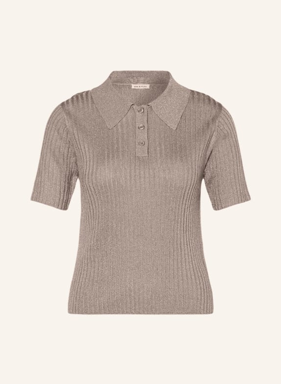 MRS & HUGS Knitted polo shirt with glitter thread TAUPE/ SILVER