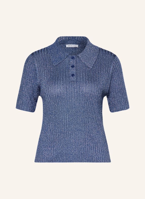 MRS & HUGS Knitted polo shirt with glitter thread BLUE/ SILVER