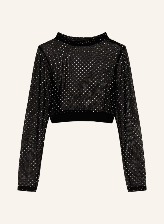 KARO KAUER Cropped shirt made of mesh with decorative gems BLACK