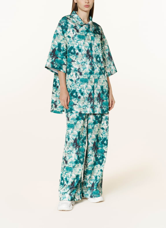 KARO KAUER Oversized overhemdblouse PETROL / LICHTGROEN