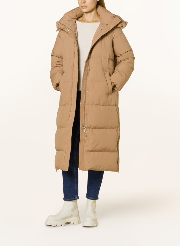 someday Péřový kabát VARICA s odnímatelnou kapucí HNĚDÁ