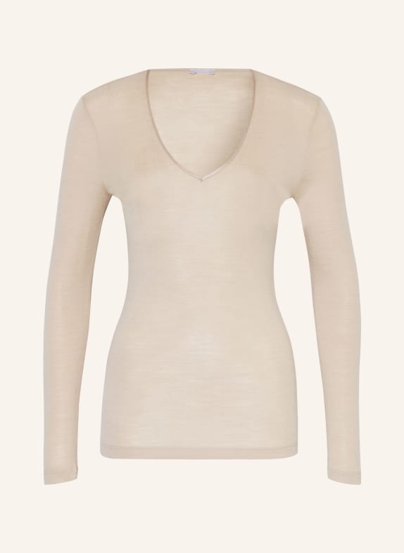 HANRO Longsleeve WOOLEN SILK aus Merinowolle mit Seide HELLBRAUN