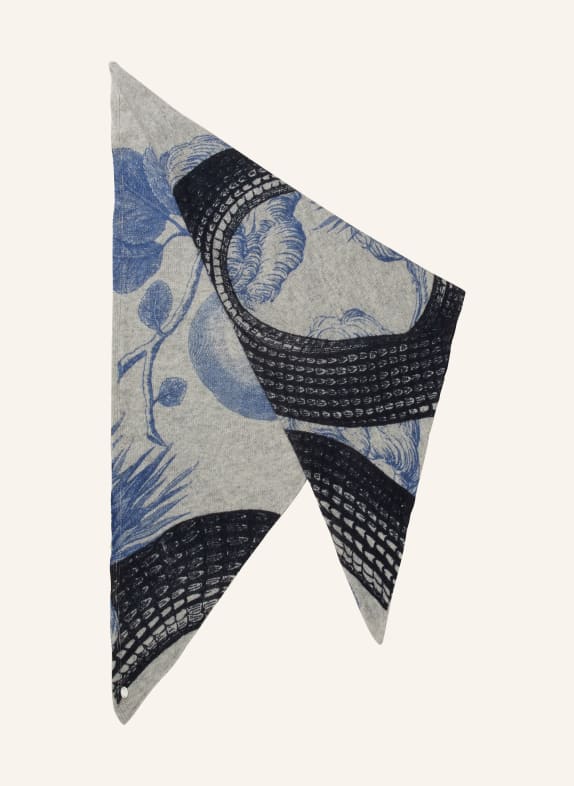 friendly hunting Triangular scarf in cashmere LIGHT GRAY/ BLUE/ DARK BLUE