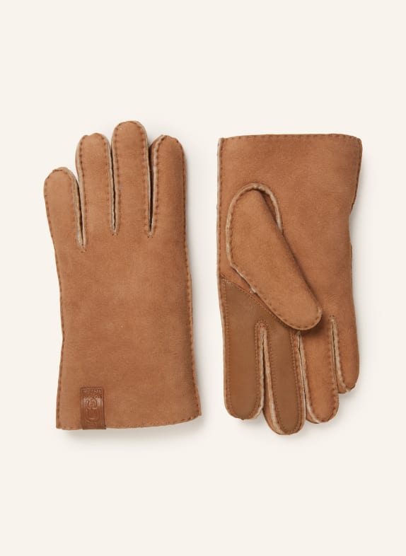 UGG Leather gloves with touch screen function CAMEL
