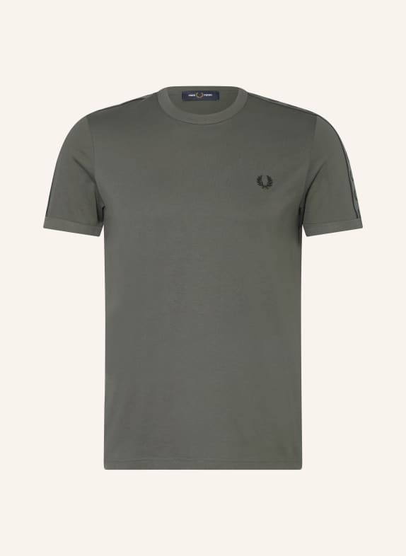 FRED PERRY T-shirt z lampasami OLIWKOWY