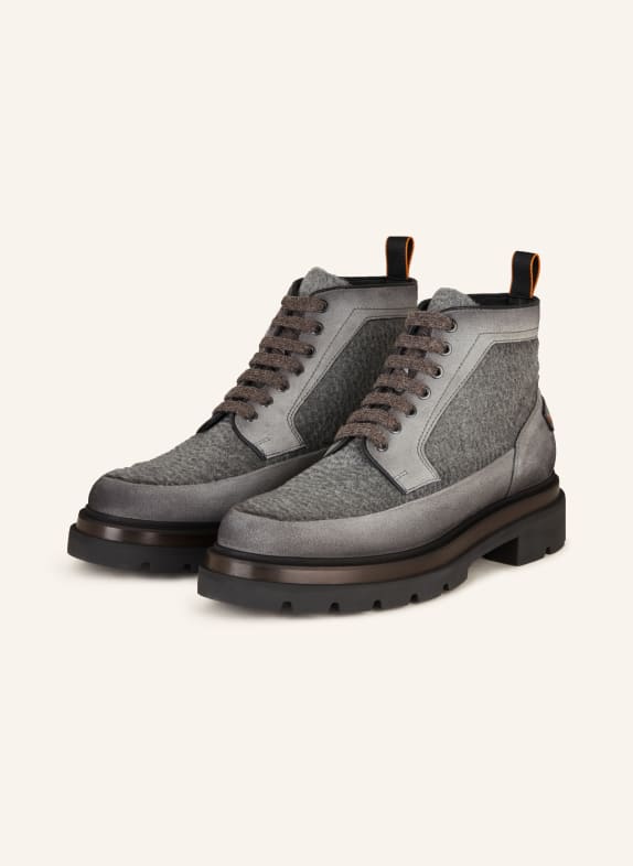 Santoni Lace-up Boots DEVELOP with real fur GRAY