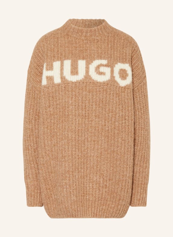 HUGO Oversized sweater SLOGUES CAMEL/ ECRU