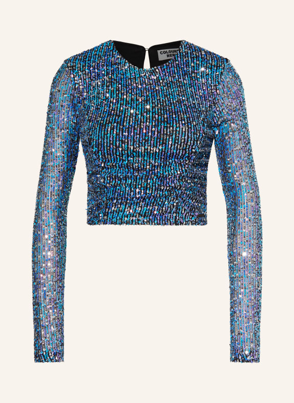 COLOURFUL REBEL Cropped shirt RIVER with sequins BLUE/ BLACK/ PINK