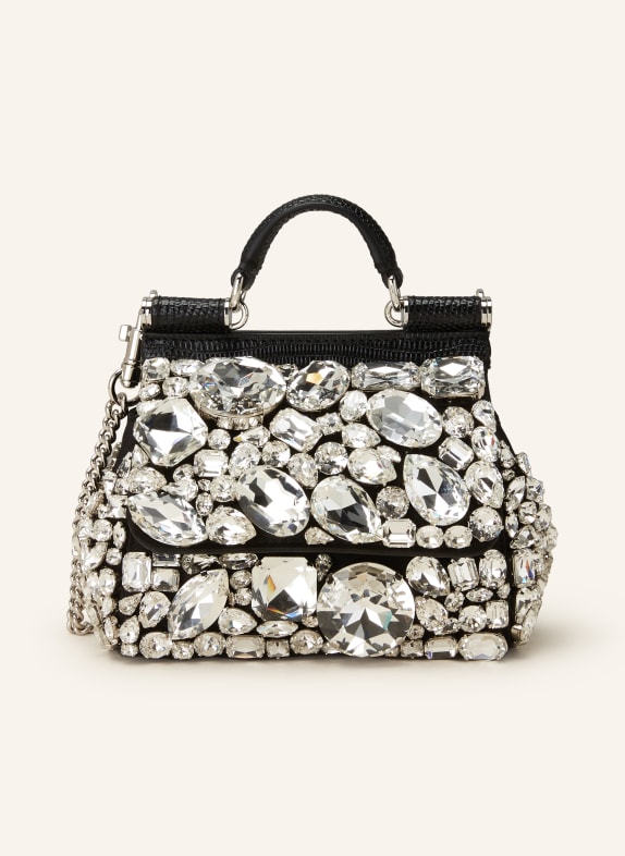DOLCE & GABBANA Handbag SICILY with decorative gems BLACK/ WHITE GOLD