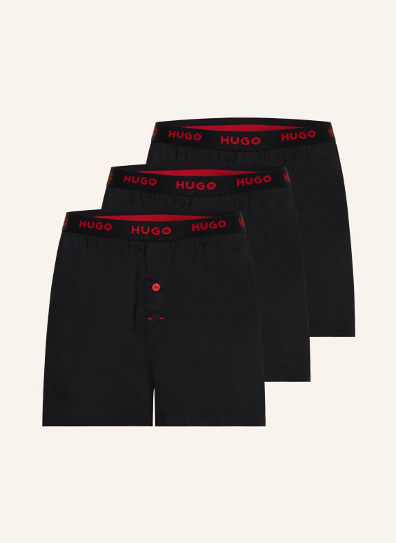 HUGO 3-pack woven boxer shorts BLACK/ RED