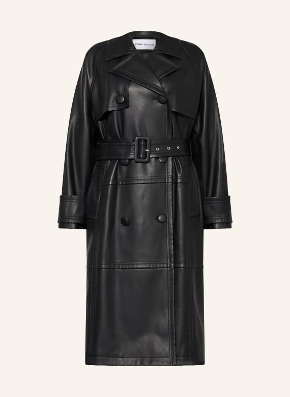 STAND STUDIO Trench coat BETTY made of leather BLACK