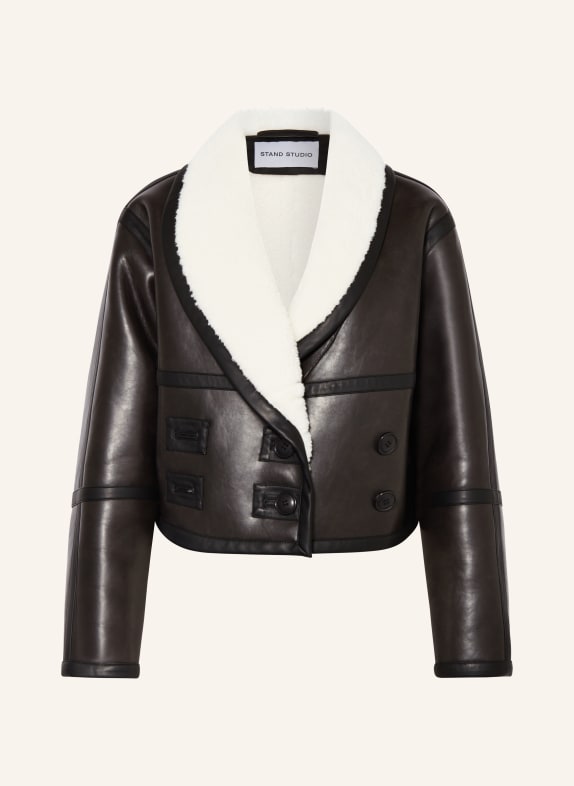 STAND STUDIO Jacket IMOGEN in leather look with faux fur BLACK