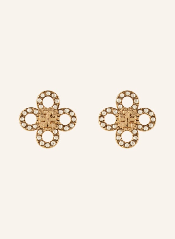 TORY BURCH Earrings SMALL KIRA CLOVER PAVE STUD GOLD/ WHITE