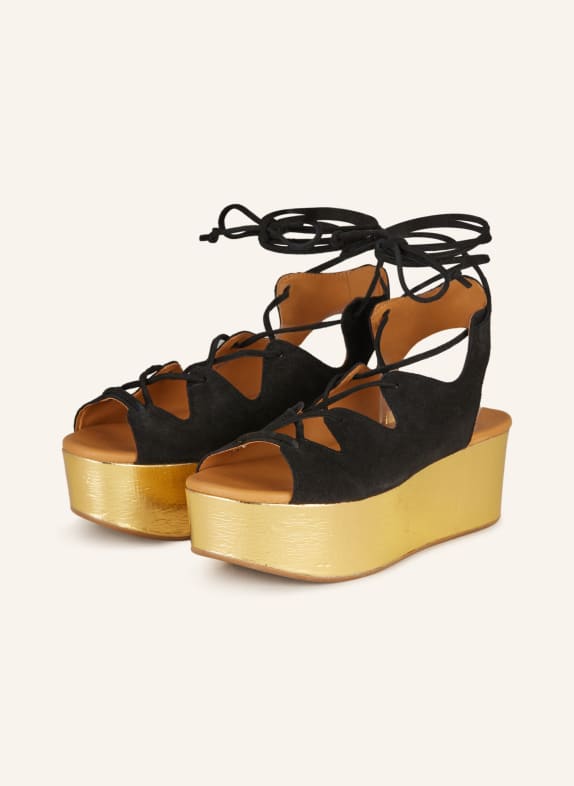 SEE BY CHLOÉ Platform Sandals LIANA 999/057 Black Cork/ Gold