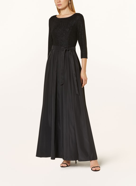 Vera Mont Evening dress with 3/4 sleeves and glitter thread BLACK