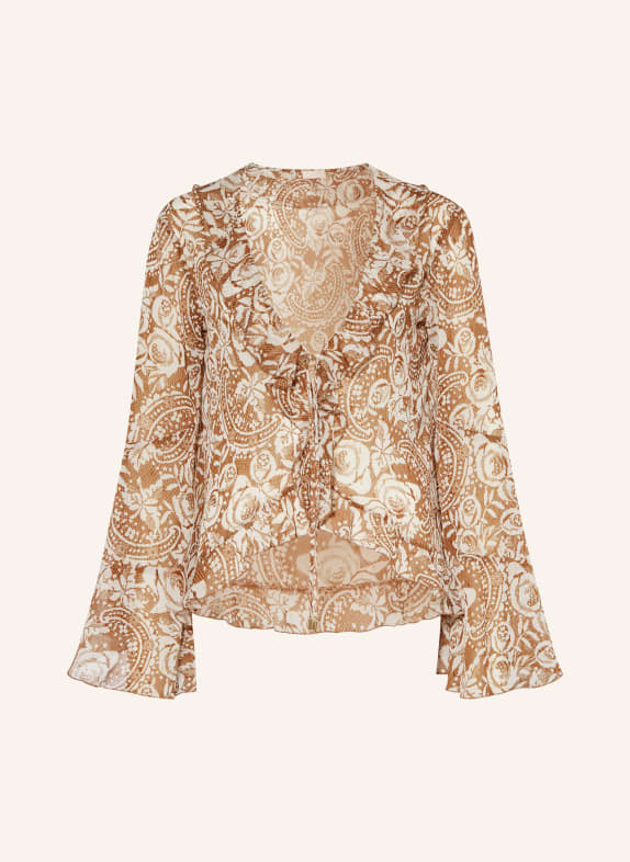 LIU JO Shirt blouse with glitter thread COGNAC/ ECRU/ GOLD