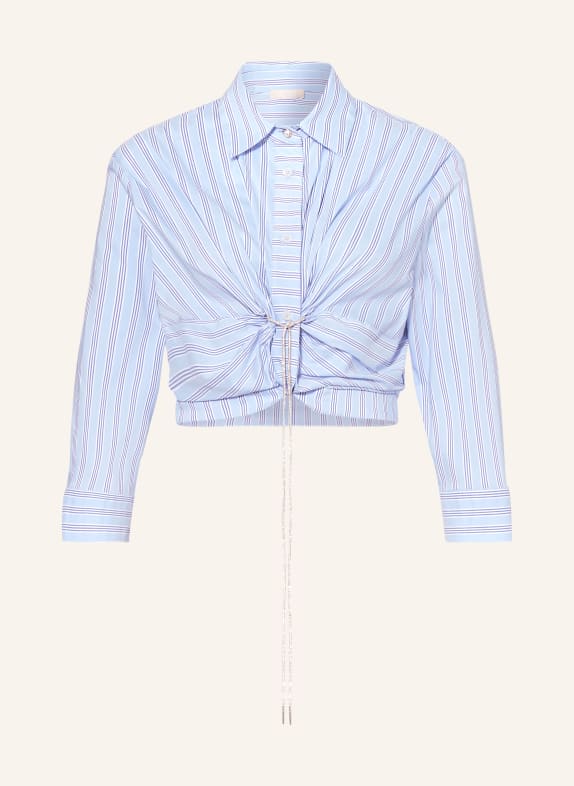 LIU JO Cropped blouse with decorative gems LIGHT BLUE/ BLUE/ WHITE