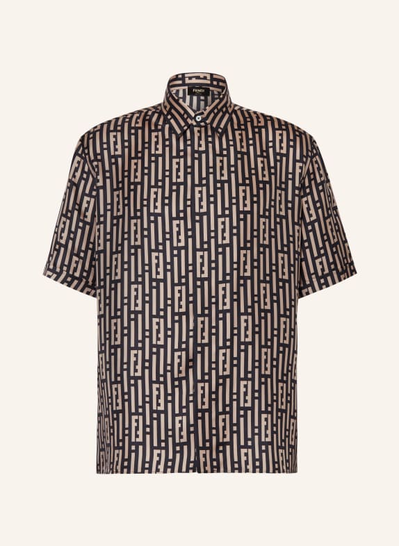 FENDI Short sleeve shirt comfort fit in silk BLACK/ TAUPE