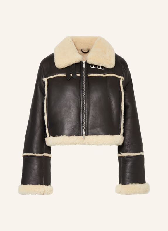 COS Leather jacket with lambskin DARK BROWN/ LIGHT YELLOW