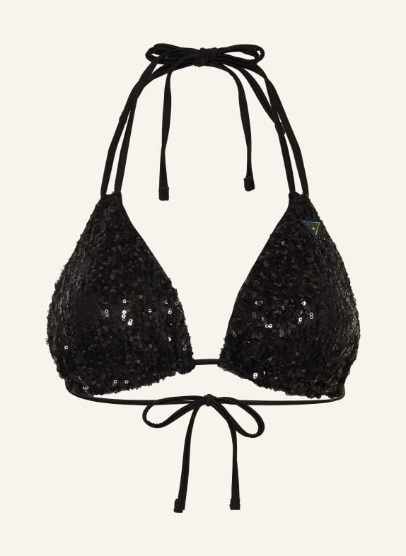 GUESS Triangle bikini top with sequins BLACK
