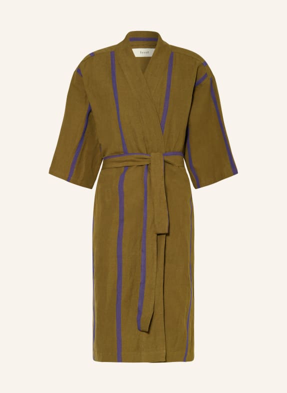 Ferm LIVING Unisex bathrobe FIELD ROBE with linen OLIVE/ BLUE